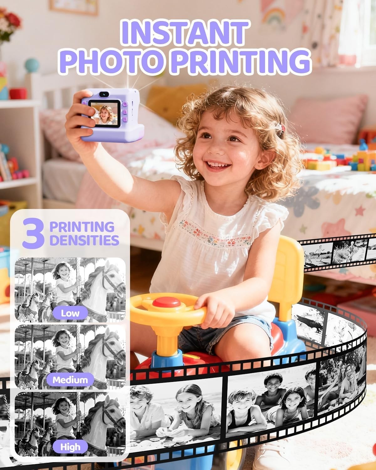 Kids Instant Print Camera 1080P HD Selfie Camera 32GB Card Toy Gift