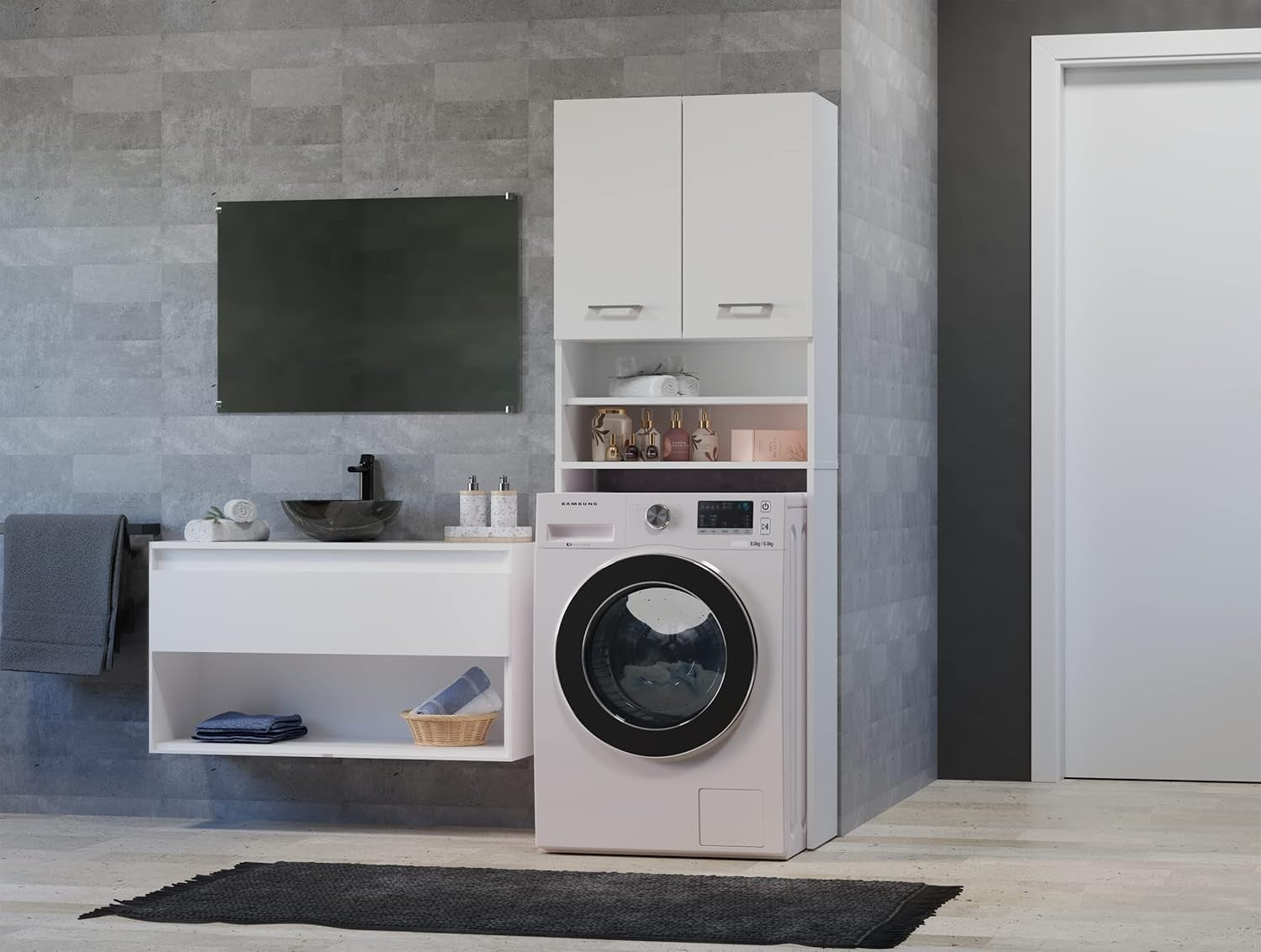 Over Washing Machine Storage Cabinet Bathroom Laundry Unit Shelves White