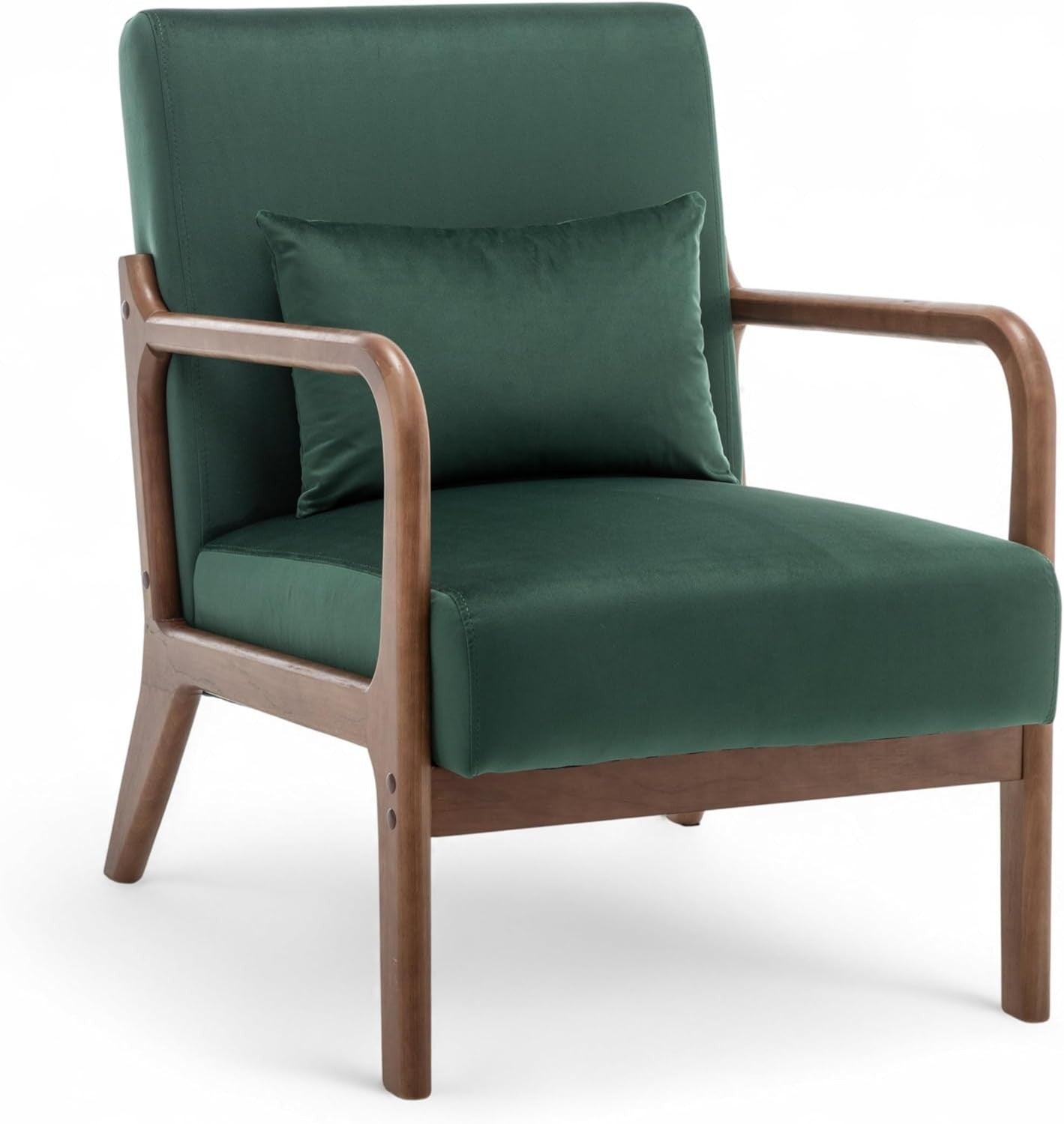 Bottle Green Velvet Accent Chair w/ Lumbar Cushion – Small Armchair