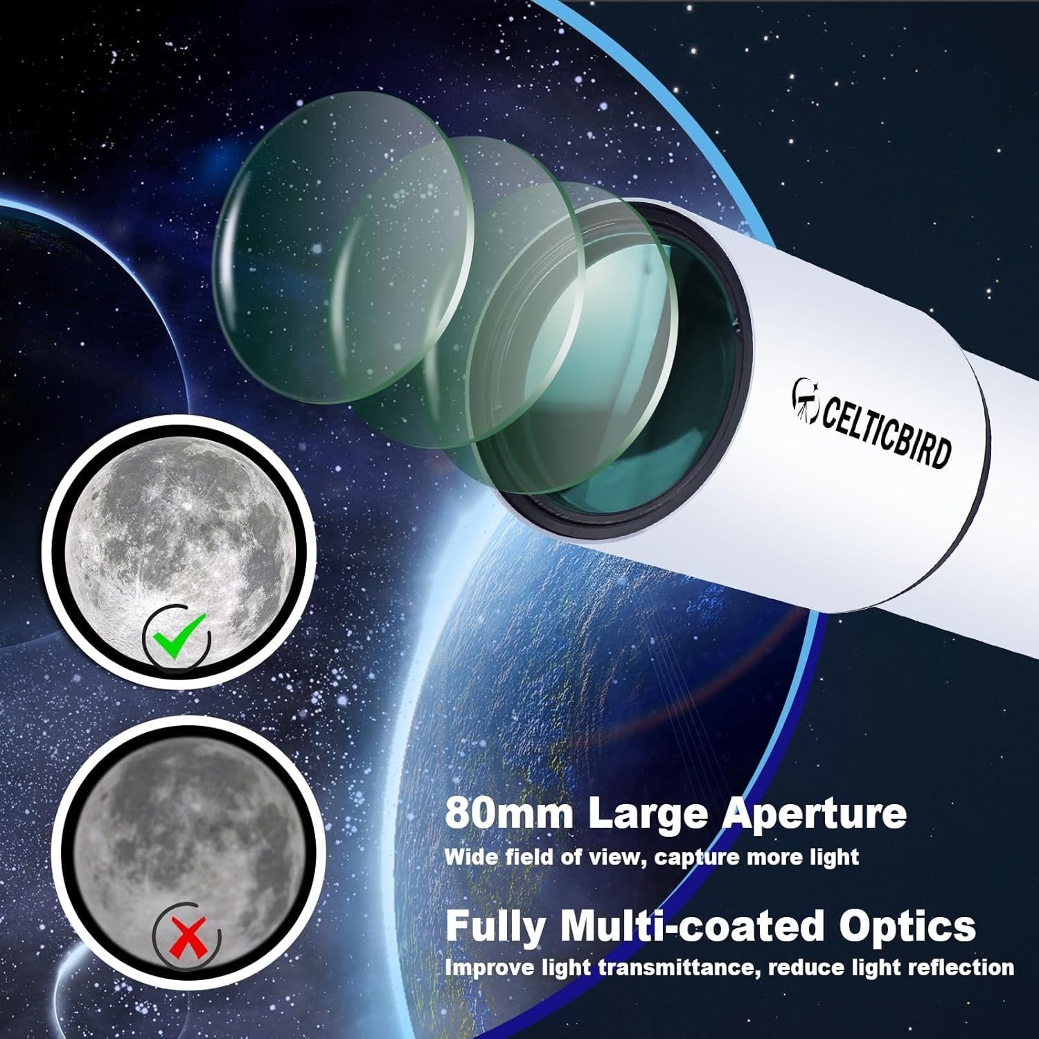 High Powered 80mm Refractor Telescope 900mm AZ Mount Travel Scope Phone Adapter
