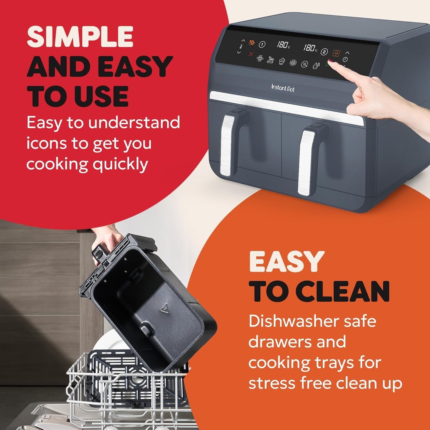 8L Dual Air Fryer Twin 4L Baskets 8-in-1 Digital Grill Bake Roast Reheat Grey