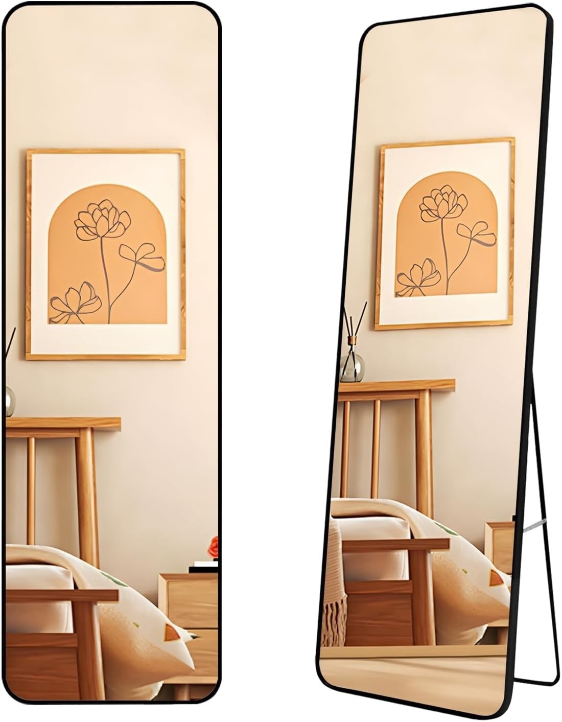 Full Length Floor Mirror 160x40cm with Stand, Sleek Black Frame