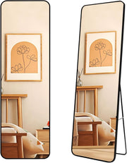 Full Length Floor Mirror 160x40cm with Stand, Sleek Black Frame