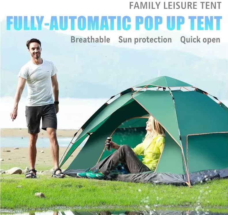 2-3 Person Pop Up Camping Tent Double Layer Lightweight Beige