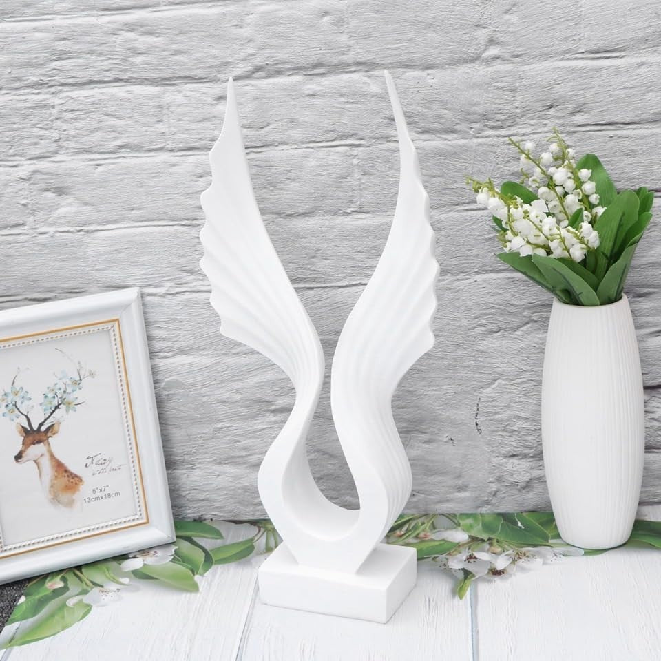 Angel Wing Resin Sculpture Modern White Ornament for Living Room Bedroom Decor