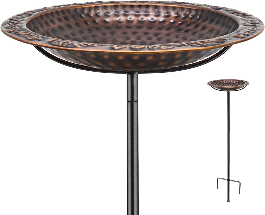 13” Bronze Bird Bath on Pole | Outdoor Garden Water Bowl Feature Metal