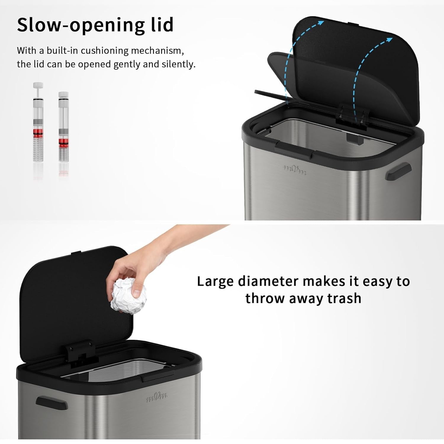60L Kitchen Trash Bin Gray Stainless Steel Soft-Close Rubbish Can