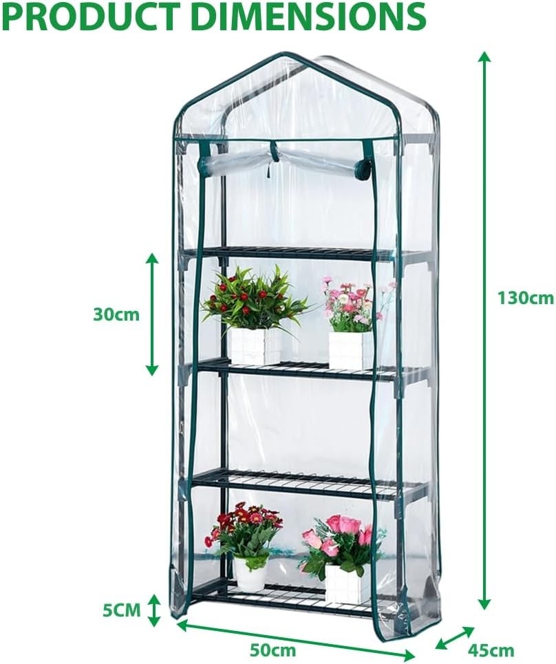 4 Tier Mini Greenhouse | PVC Cold Frame | Steel Shelves | Weatherproof Garden