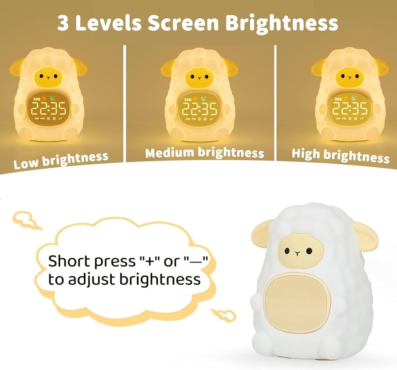 Kids Sheep Alarm Clock Night Light Sleep Trainer White Noise Lamp