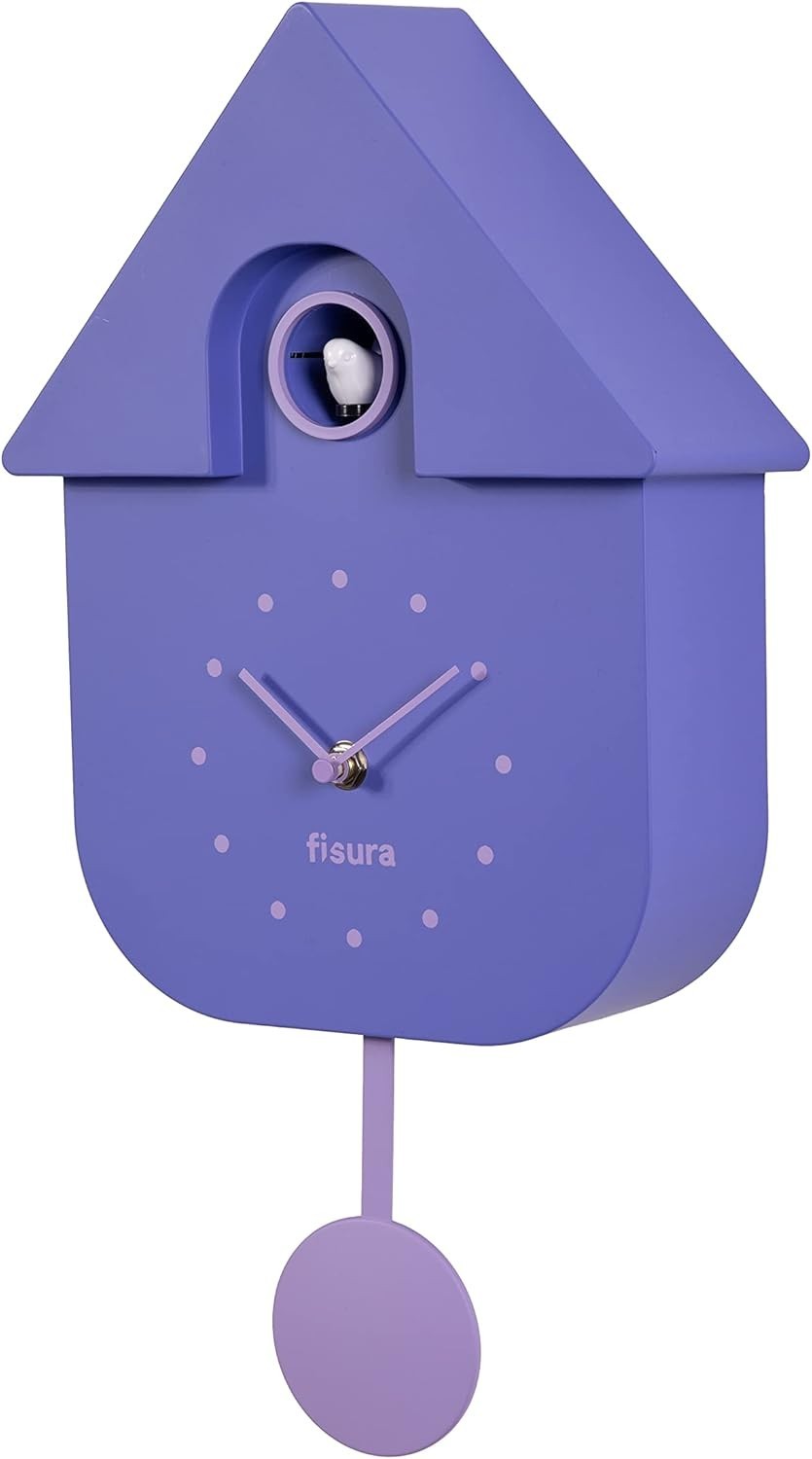 Purple Cuckoo Clock Modern Silent Wall Decor Bird Chime for Bedroom Gift