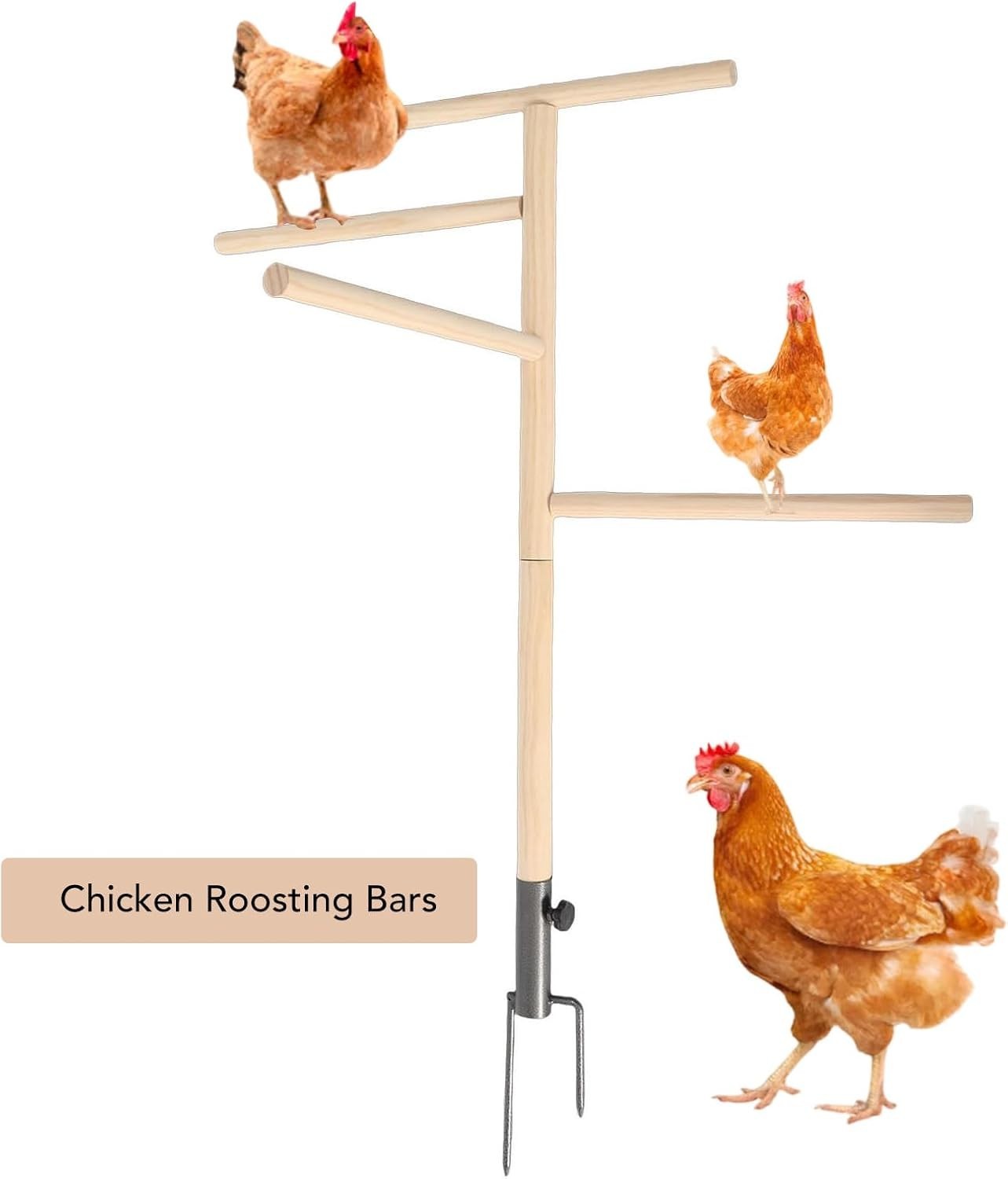 Large Wooden Chicken Perch Stand Roost Bar with Stake