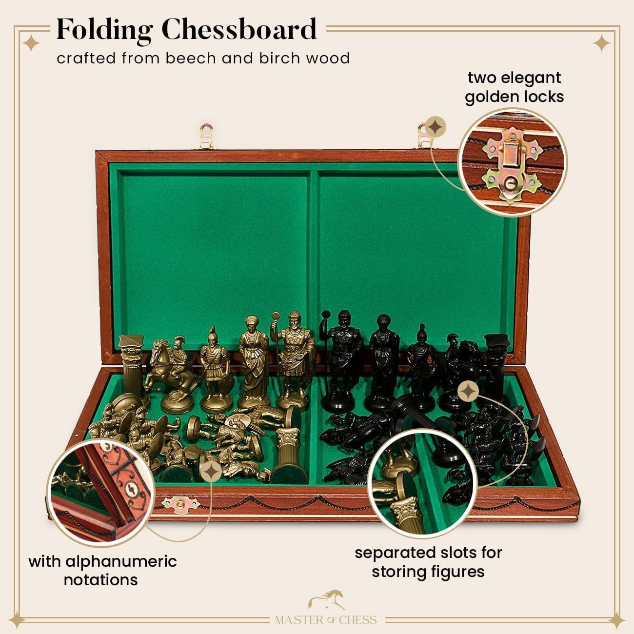 Ancient Armies Themed Chess Set 41cm Luxury Wooden Board Decorative Gift