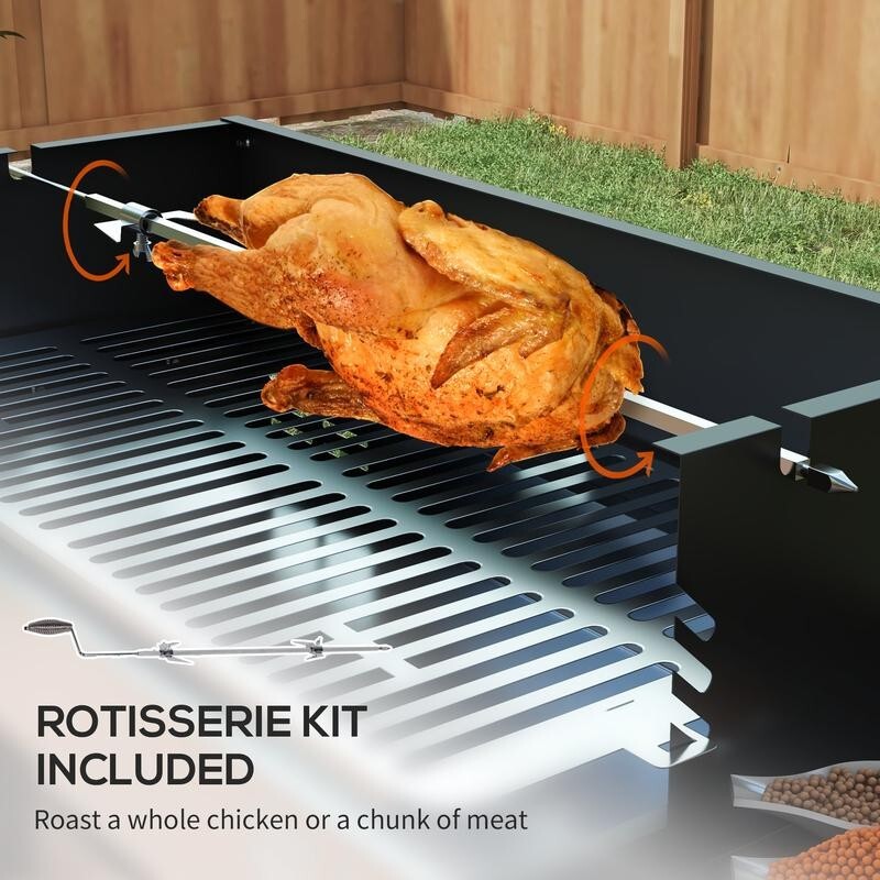 Double Charcoal BBQ Grill Trolley with Wheels, Side Table & Storage Rack