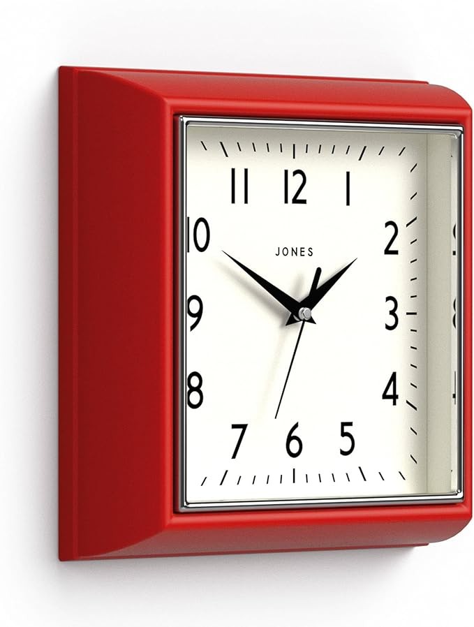 Red Retro Square Wall Clock 25cm Silent Quartz Easy Read Modern Kitchen Office