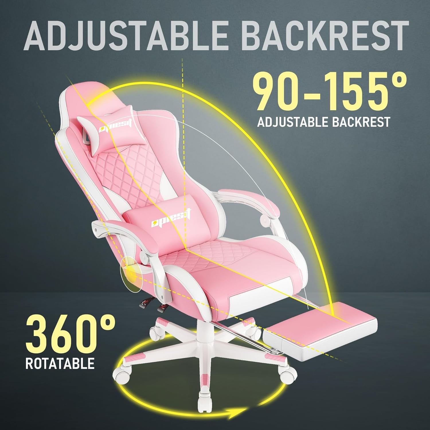 Ergonomic Gaming Chair with Footrest Reclining Pink PU