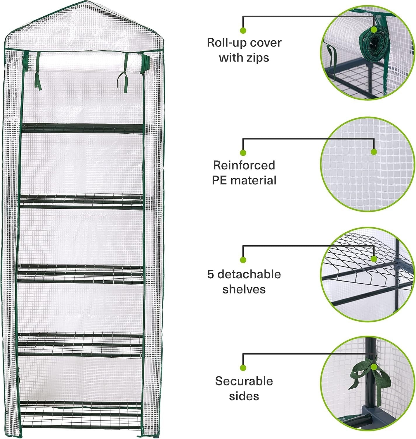 5 Tier Mini Greenhouse with Reinforced PVC Cover | Sturdy Steel Frame