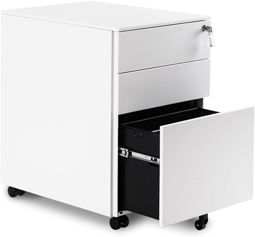 Metal Mobile Filing Cabinet 3 Drawer Lockable A4 Letter Files on Wheels