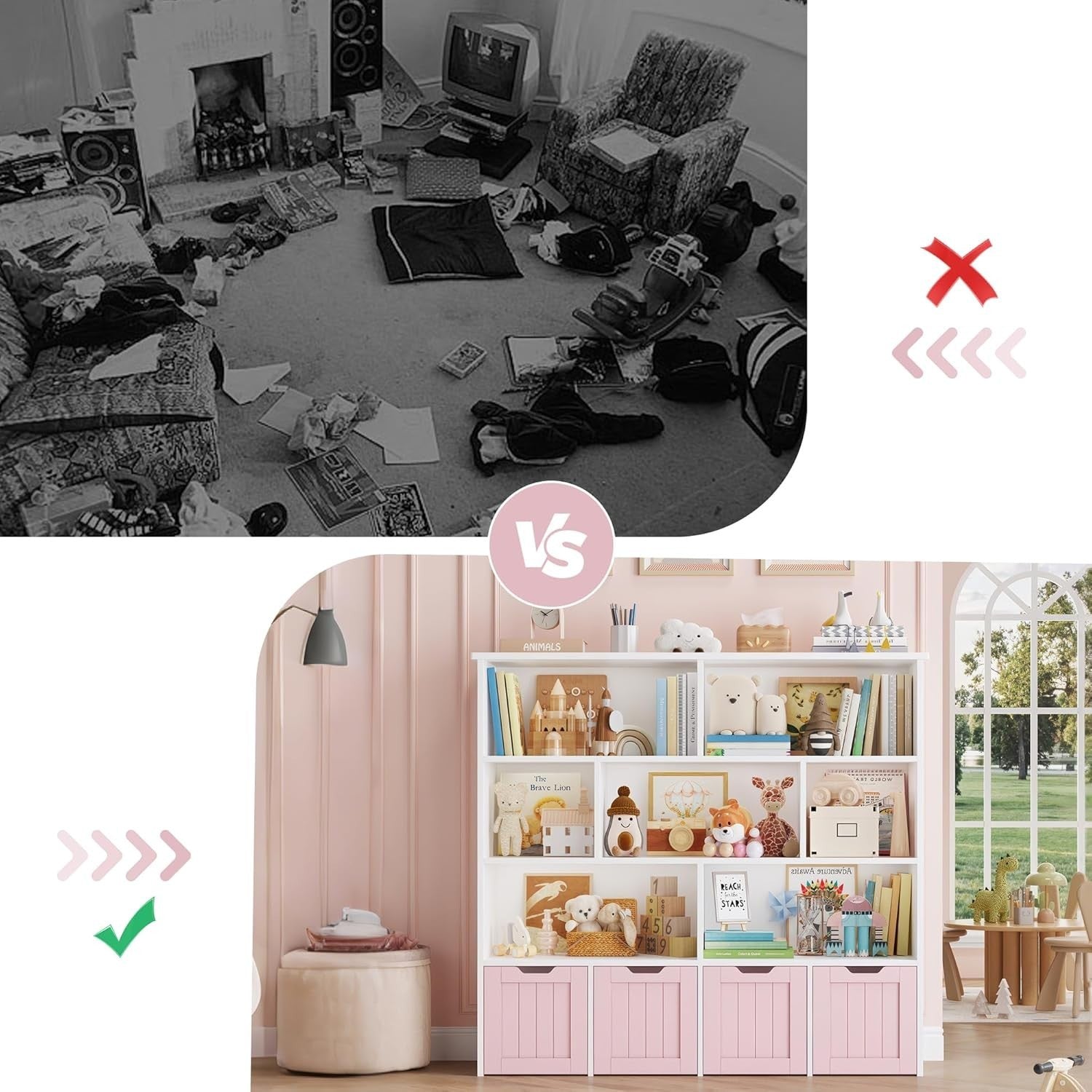 Kids Toy Storage Cabinet with Shelves 4 Drawers Nursery Playroom Organizer Pink
