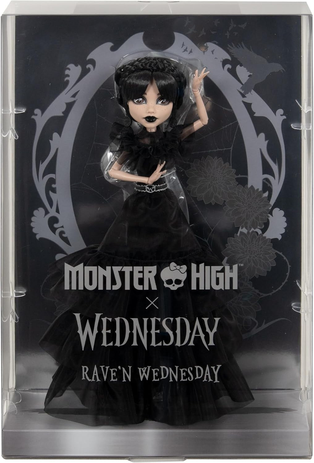 Gothic Black Gown Doll Collectible Dance Scene Outfit Display Stand