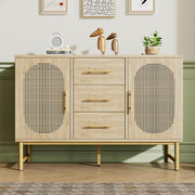 Rattan Sideboard Storage Cabinet Oak 2 Door 3 Drawer Hallway Unit