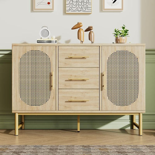 Rattan Sideboard Storage Cabinet Oak 2 Door 3 Drawer Hallway Unit