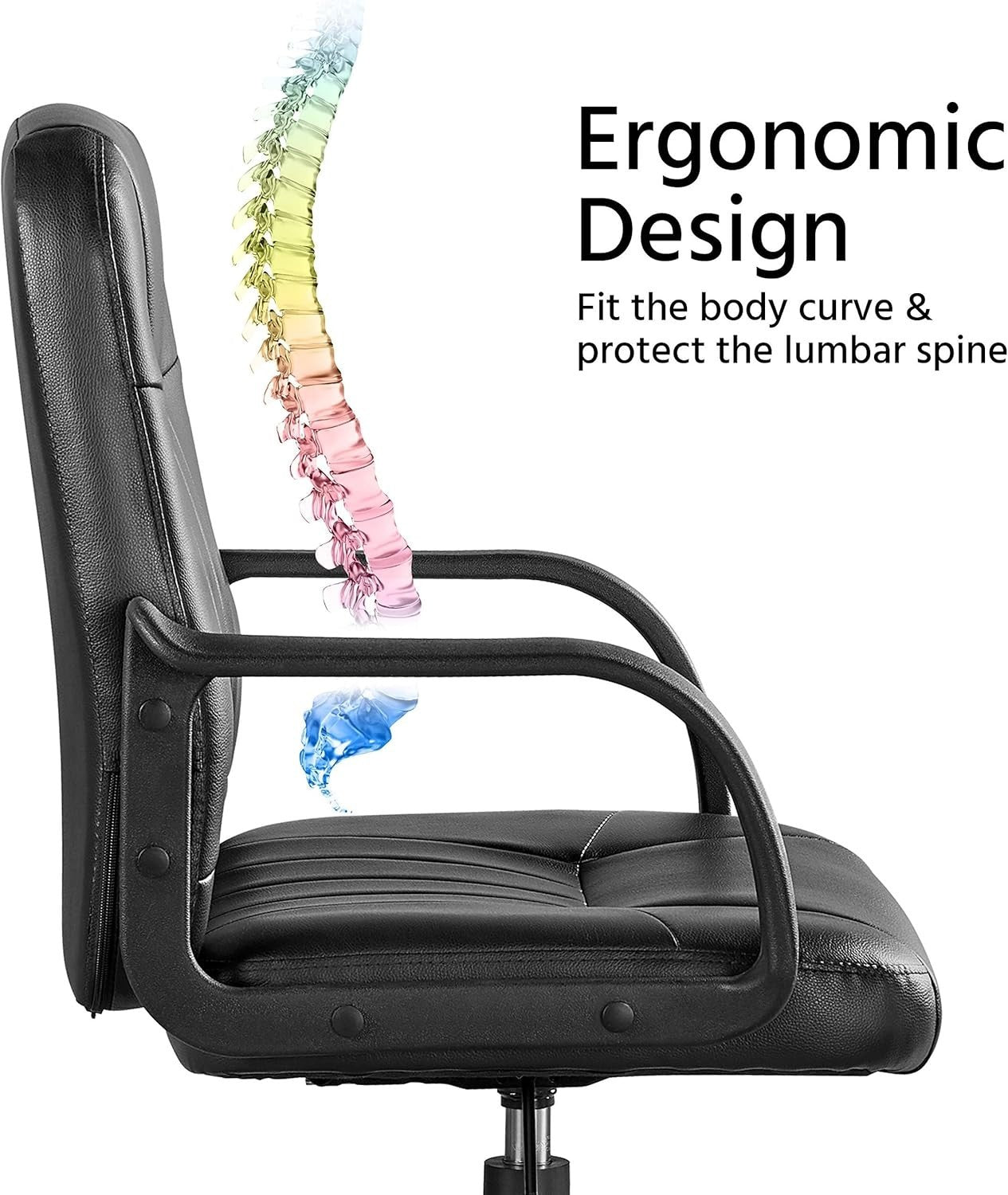 Ergonomic Black Faux Leather Office Desk Chair Adjustable Swivel Armrest NEW