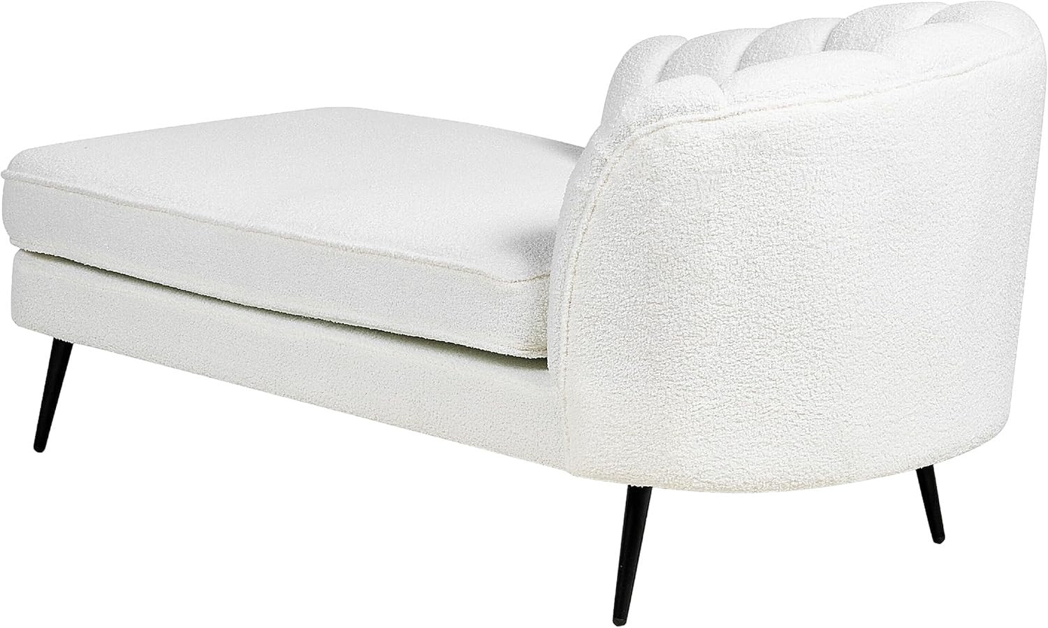Right-Hand Boucle Chaise Lounge Sofa | Off-White Modern Seat Black Legs