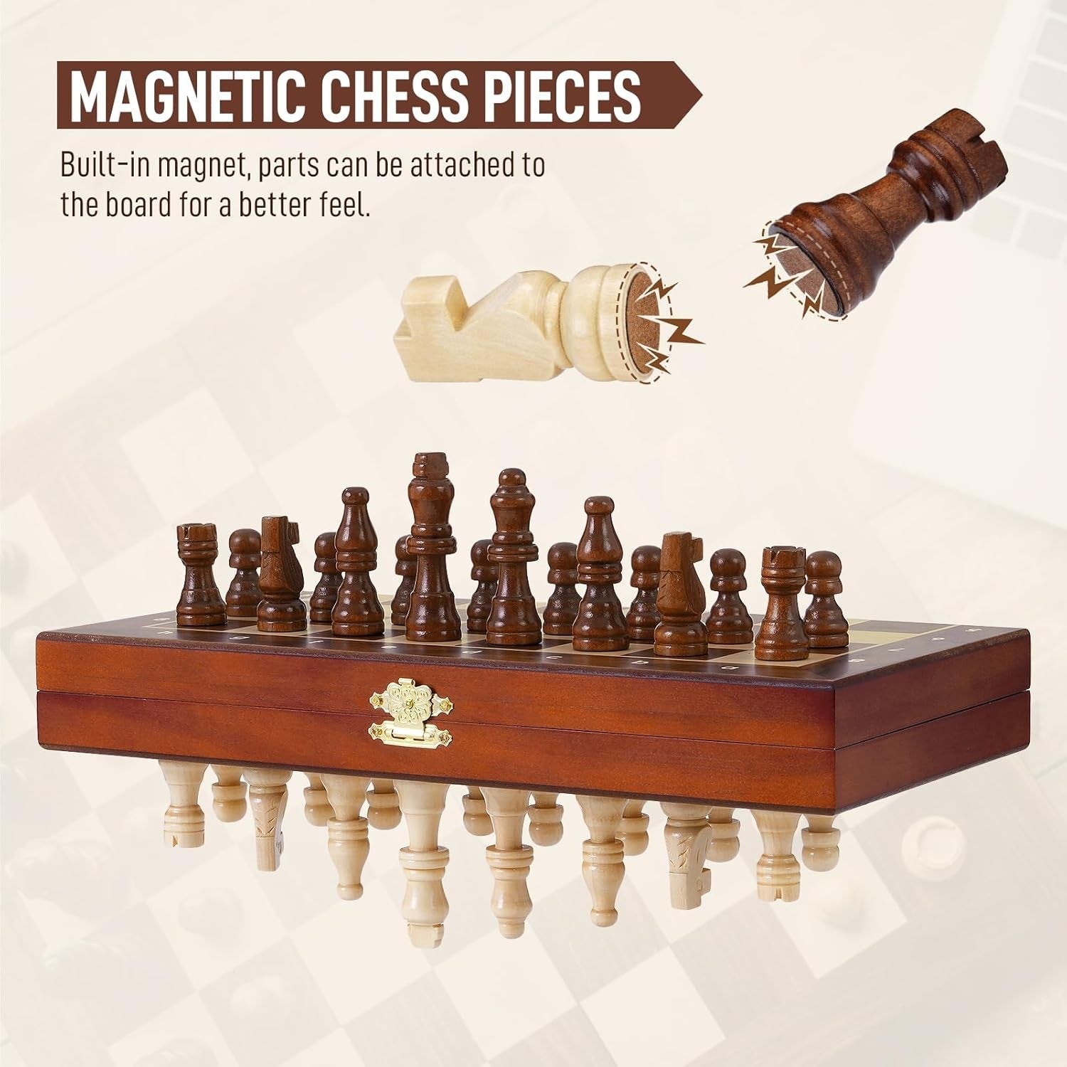 Wooden Magnetic Chess Set 30cm Folding Board w/ Storage & Extra Queens
