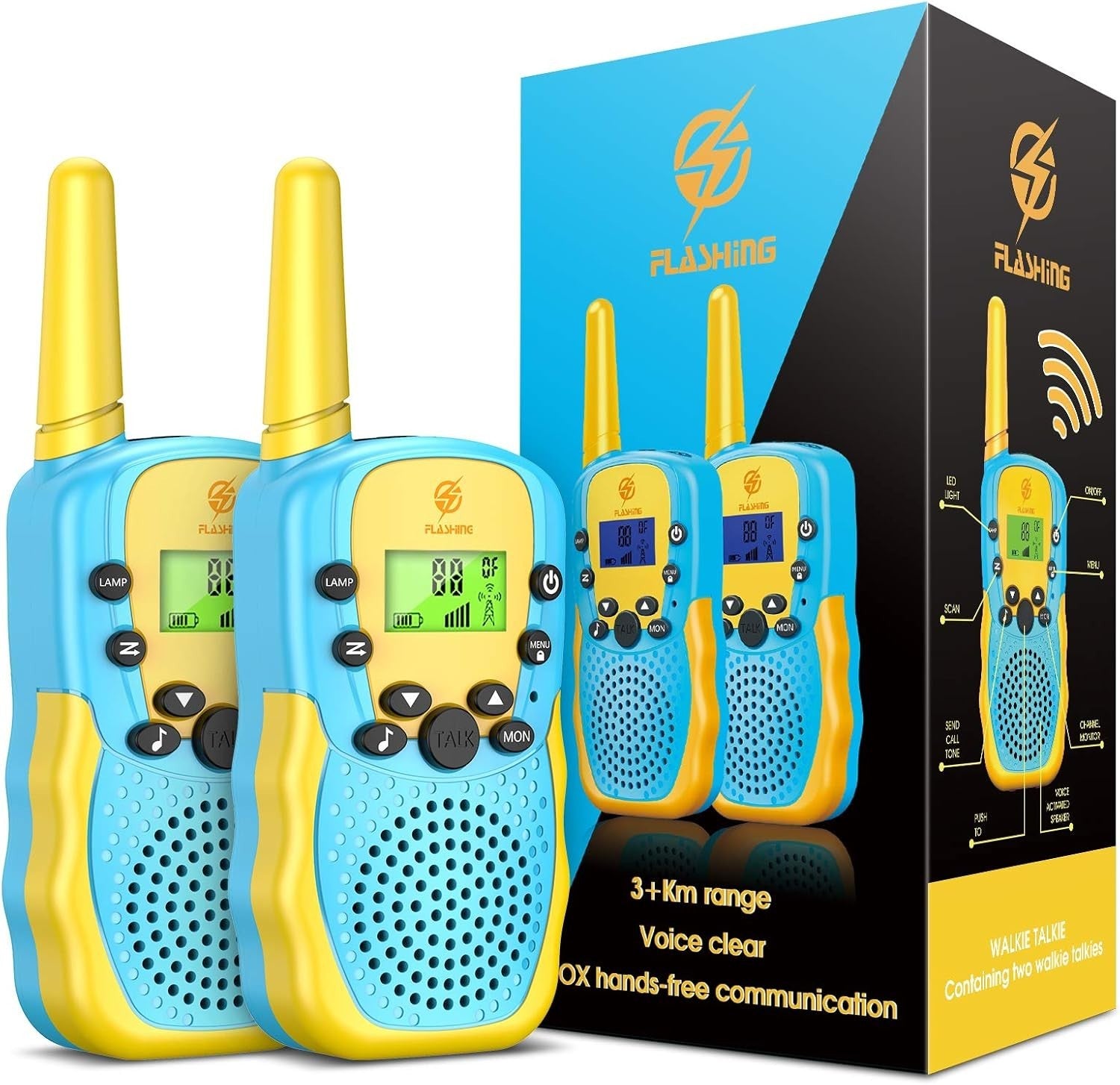 Kids Walkie Talkies Long Range 8 Channel Outdoor Toy Radios Flashlight