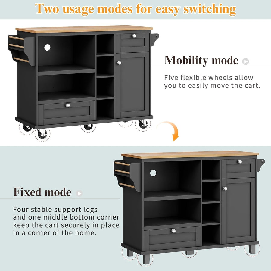Modern Rolling Kitchen Island Cart with Adjustable Shelves & Spacious Storage
