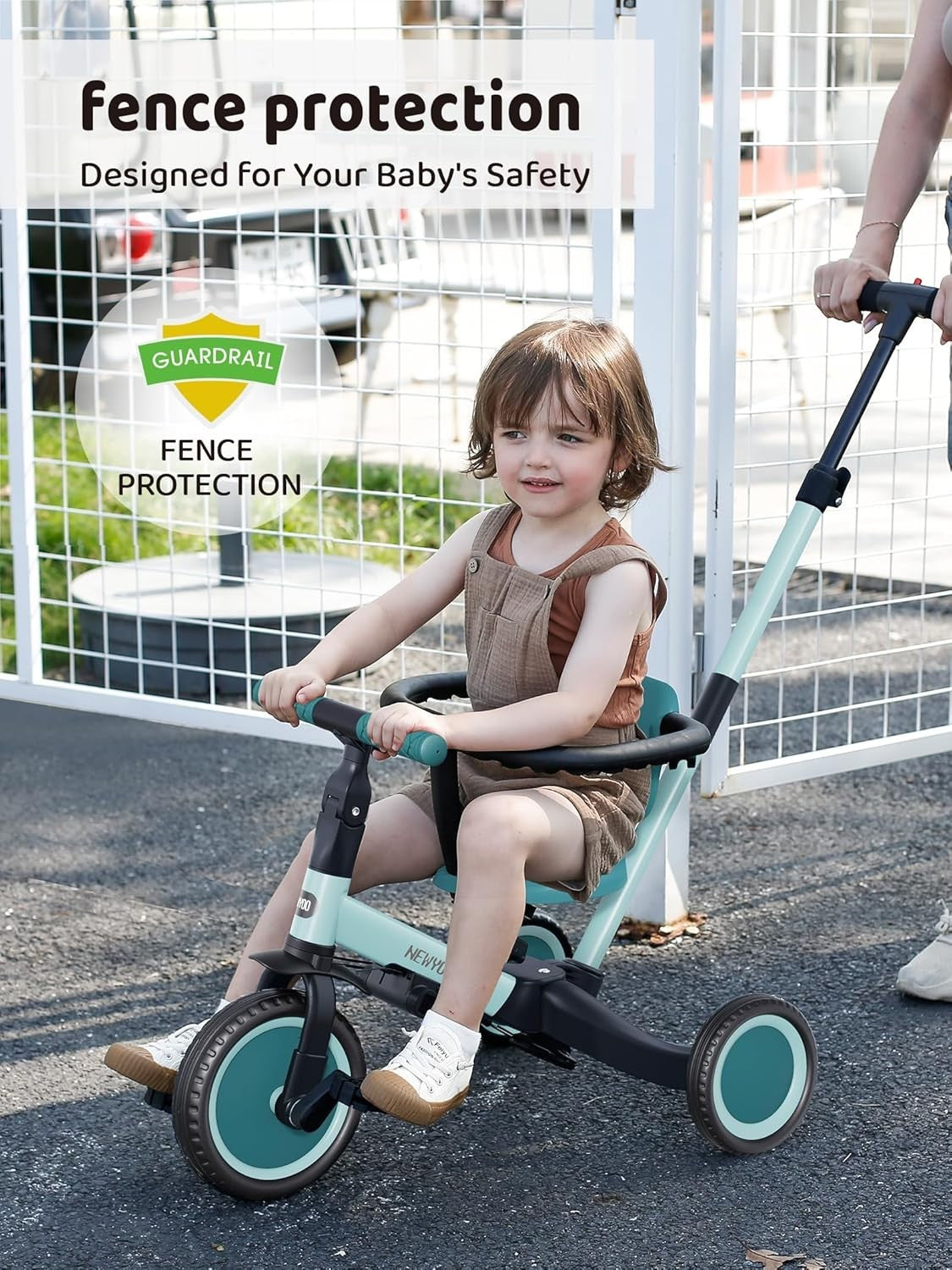 5 in 1 Toddler Tricycle Parent Handle Balance Bike Safety Belt Green