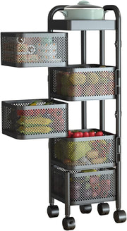 5 Tier Rotating Storage Trolley on Wheels Kitchen Bathroom Basket Rack Black