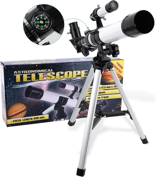 40mm 400mm Beginner Refractor Telescope w/ Tripod Finder Scope Silver
