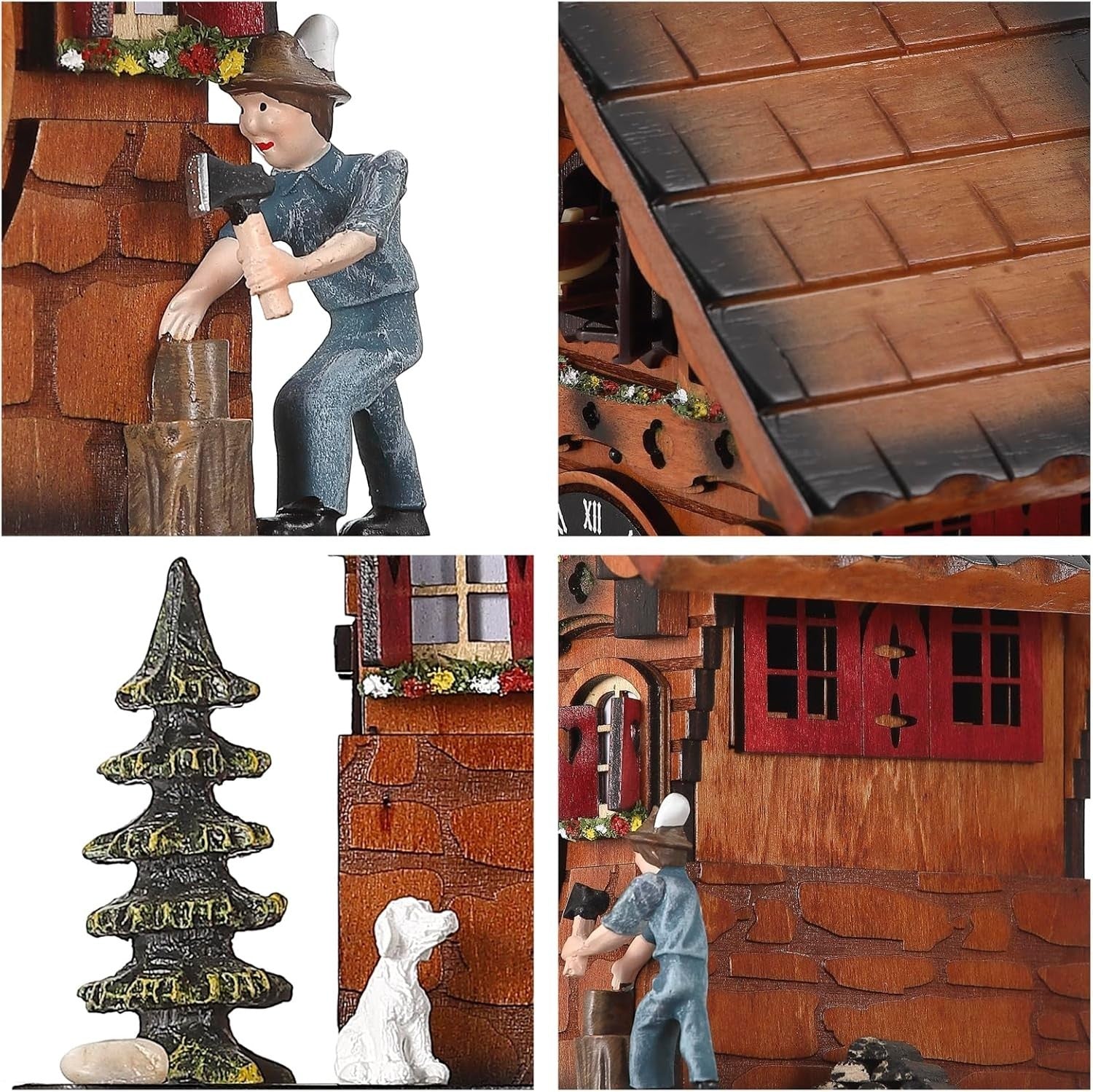 Traditional Wooden Cuckoo Clock Wall Decor, Night Sensor, 12 Melodies