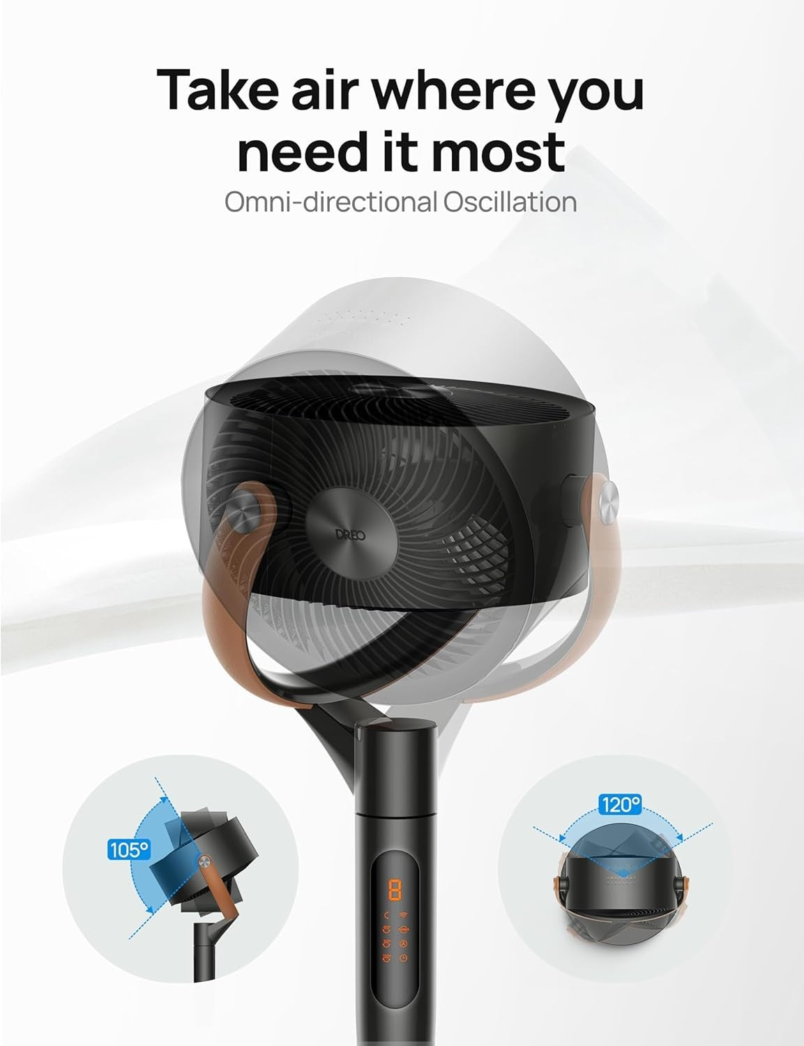 43-Inch Smart Standing Fan Black Quiet DC Motor 8-Speed Floor Fan w Remote App