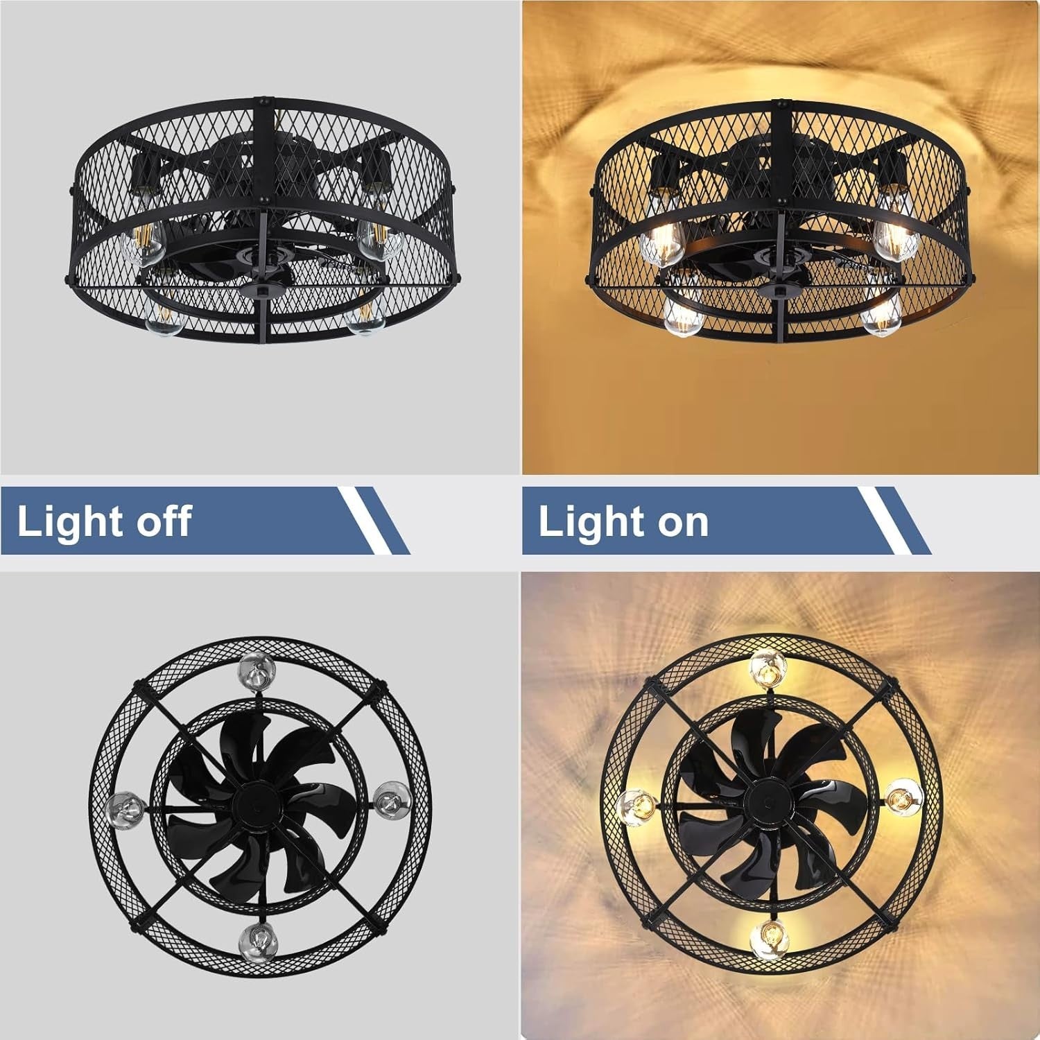 20" Caged Ceiling Fan with Light Remote Quiet DC Motor