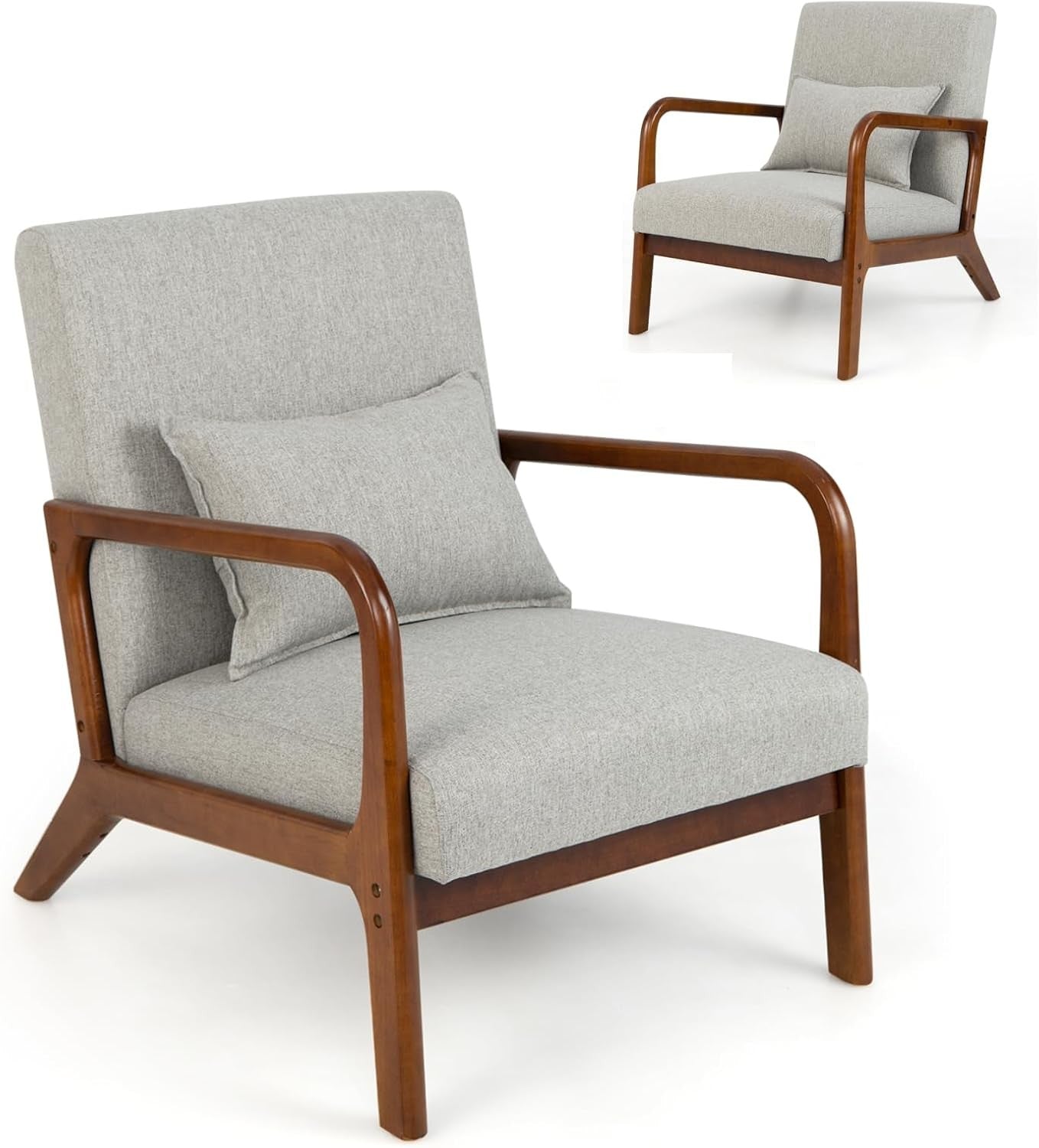 Grey Accent Armchair Modern Upholstered Lounge Chair Lumbar