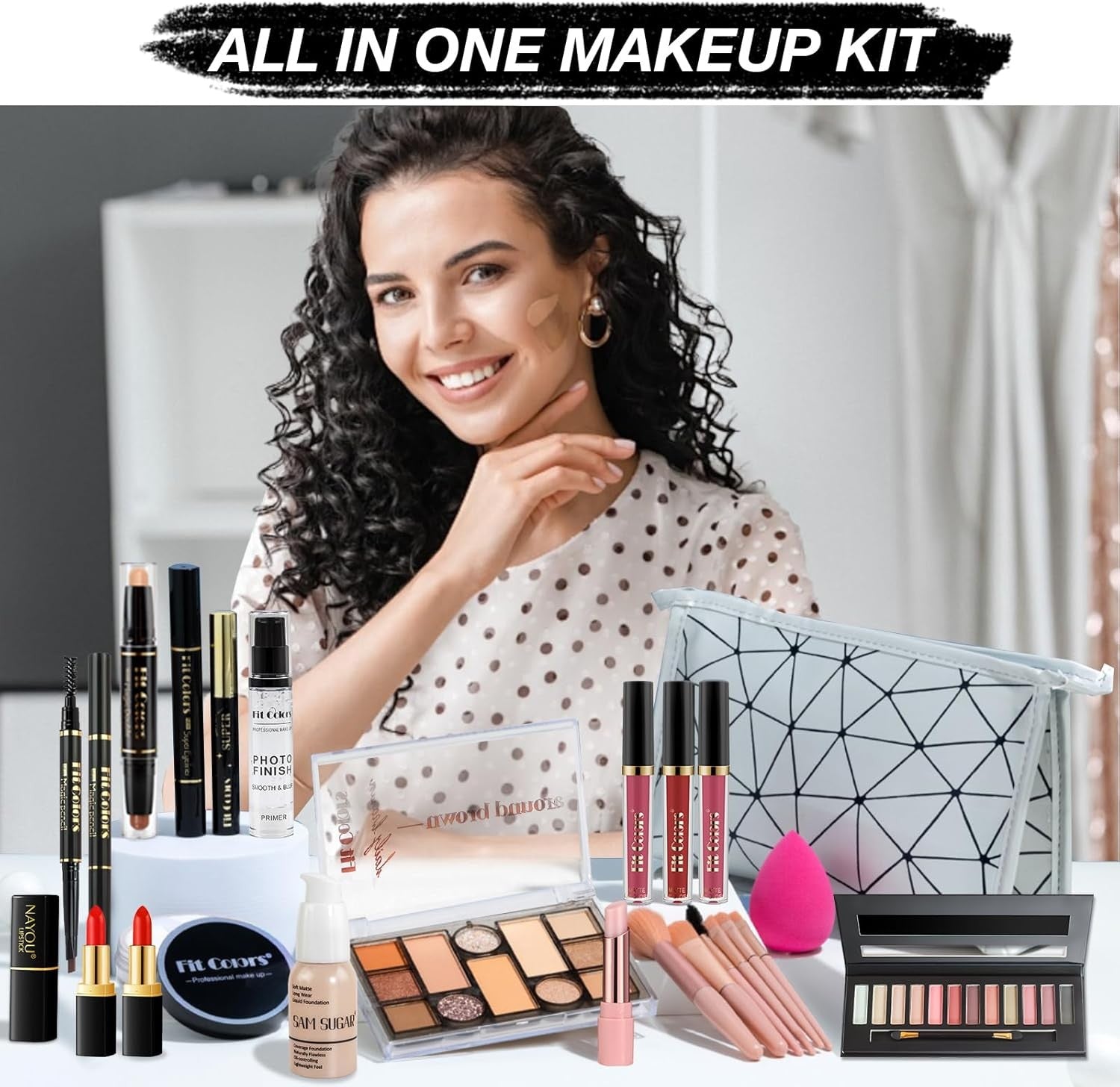 Proamate Makeup Kit – Eyeshadow, Lipstick, Brushes & Travel Bag
