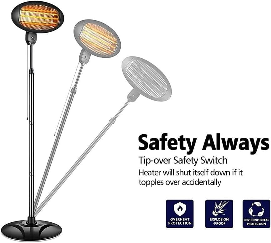 Outdoor Electric Patio Heater 2000W 3 Heat Settings, Adjustable Height & Tilt