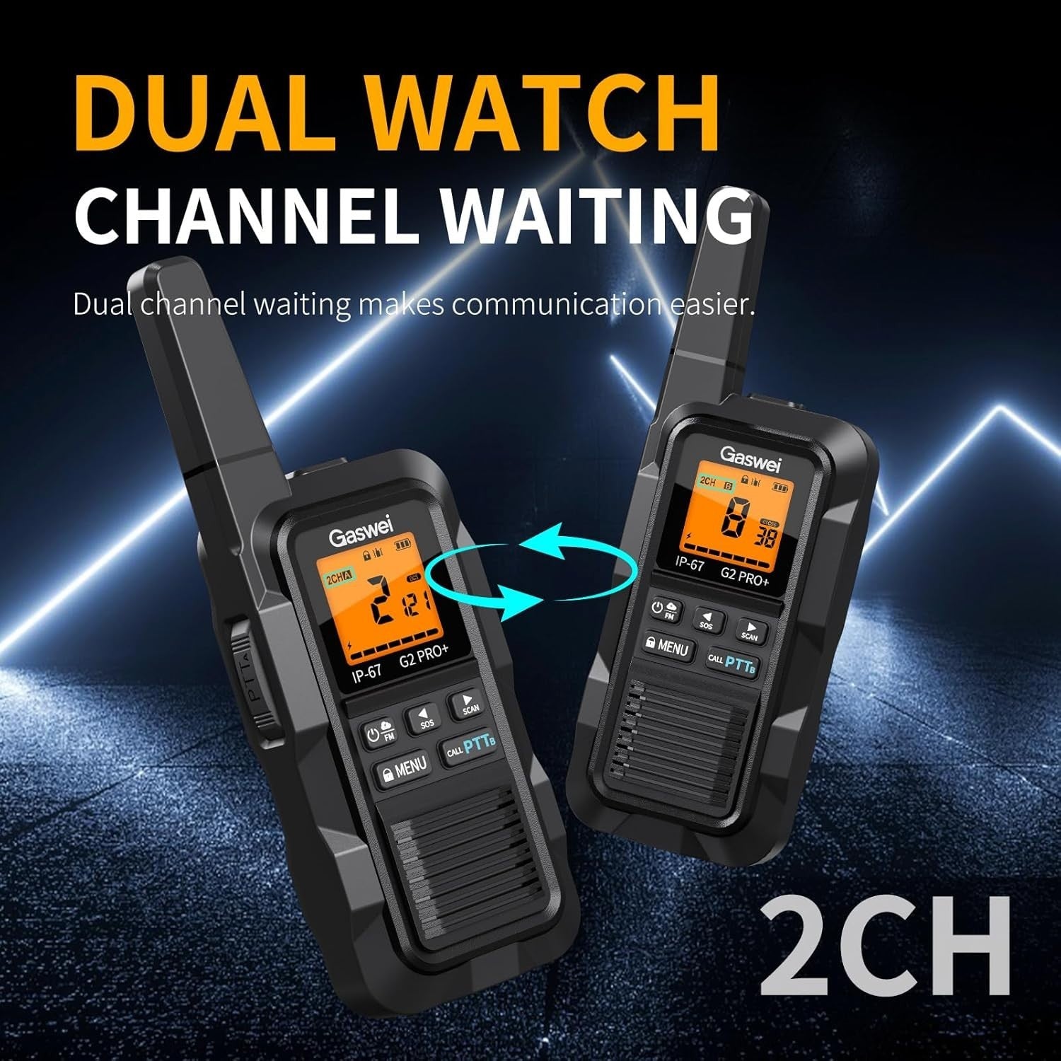 IP67 Waterproof Floating Walkie Talkies 2 Pack Long Range VOX FM SOS