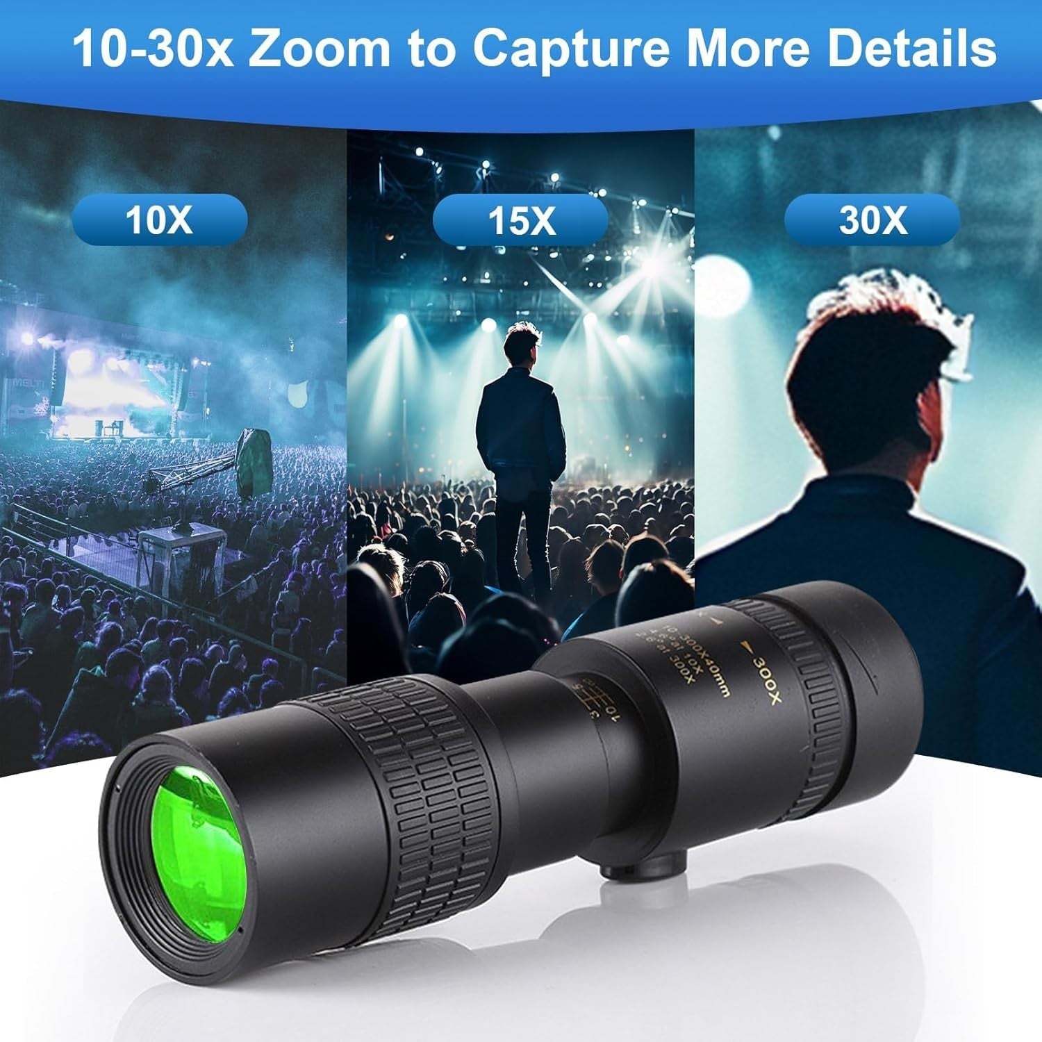 10-30X40 Black Monocular Telescope High Power with Phone Adapter