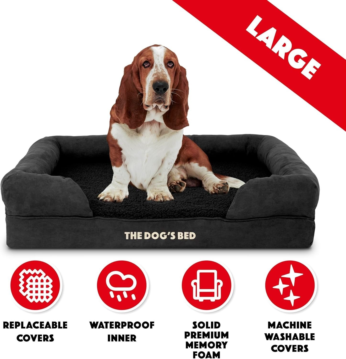 XXL Orthopedic Memory Foam Dog Bed Black Plush