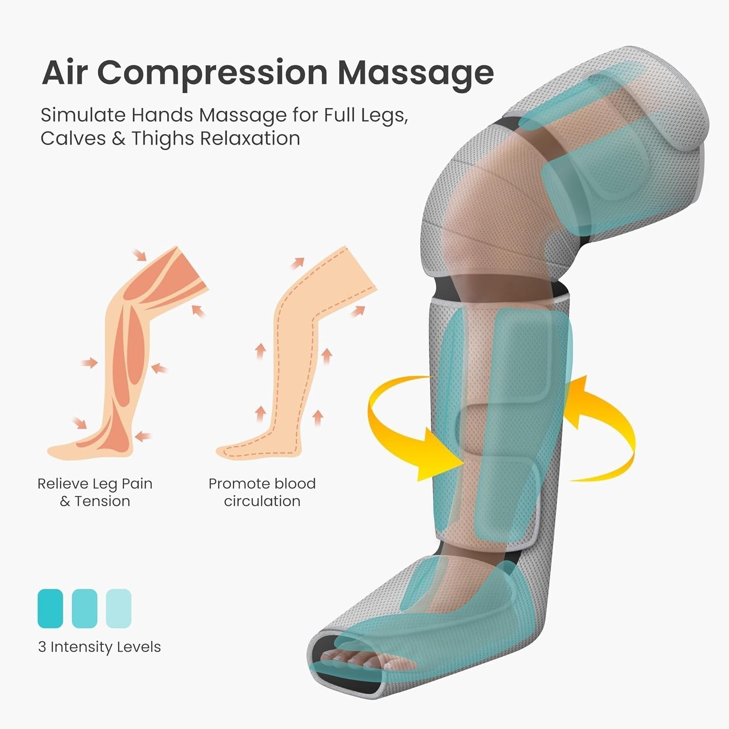 Heat Compression Leg Massager with 3 Modes, Adjustable Calf & Knee Pain Relief