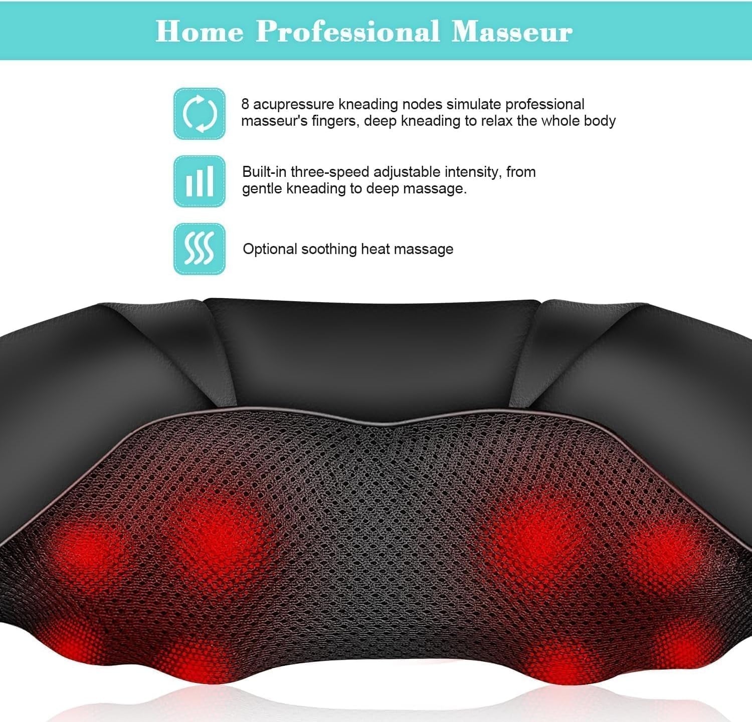 Electric Shiatsu Neck & Shoulder Massager with Heat Deep Kneading Back Relief