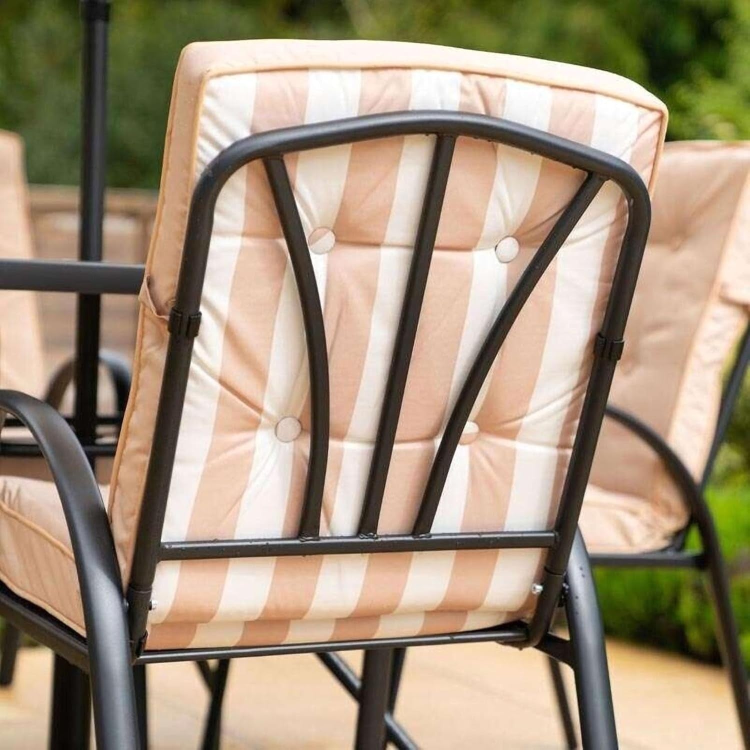 6 Seater Garden Table Set w/ Parasol Outdoor Patio Dining Furniture Beige