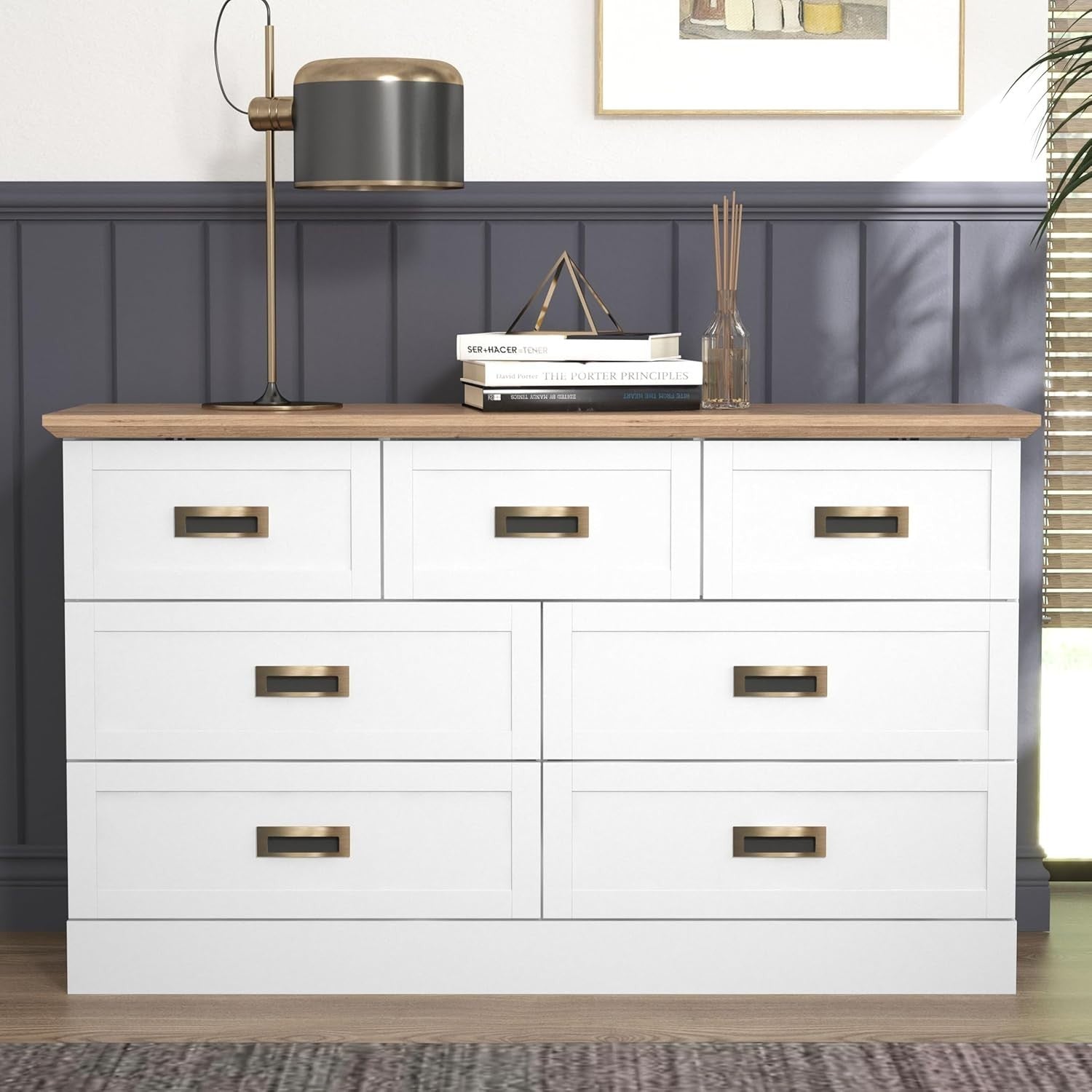 Wide Chest of Drawers 7 Drawer Unit White Oak Storage Cabinet Bedroom