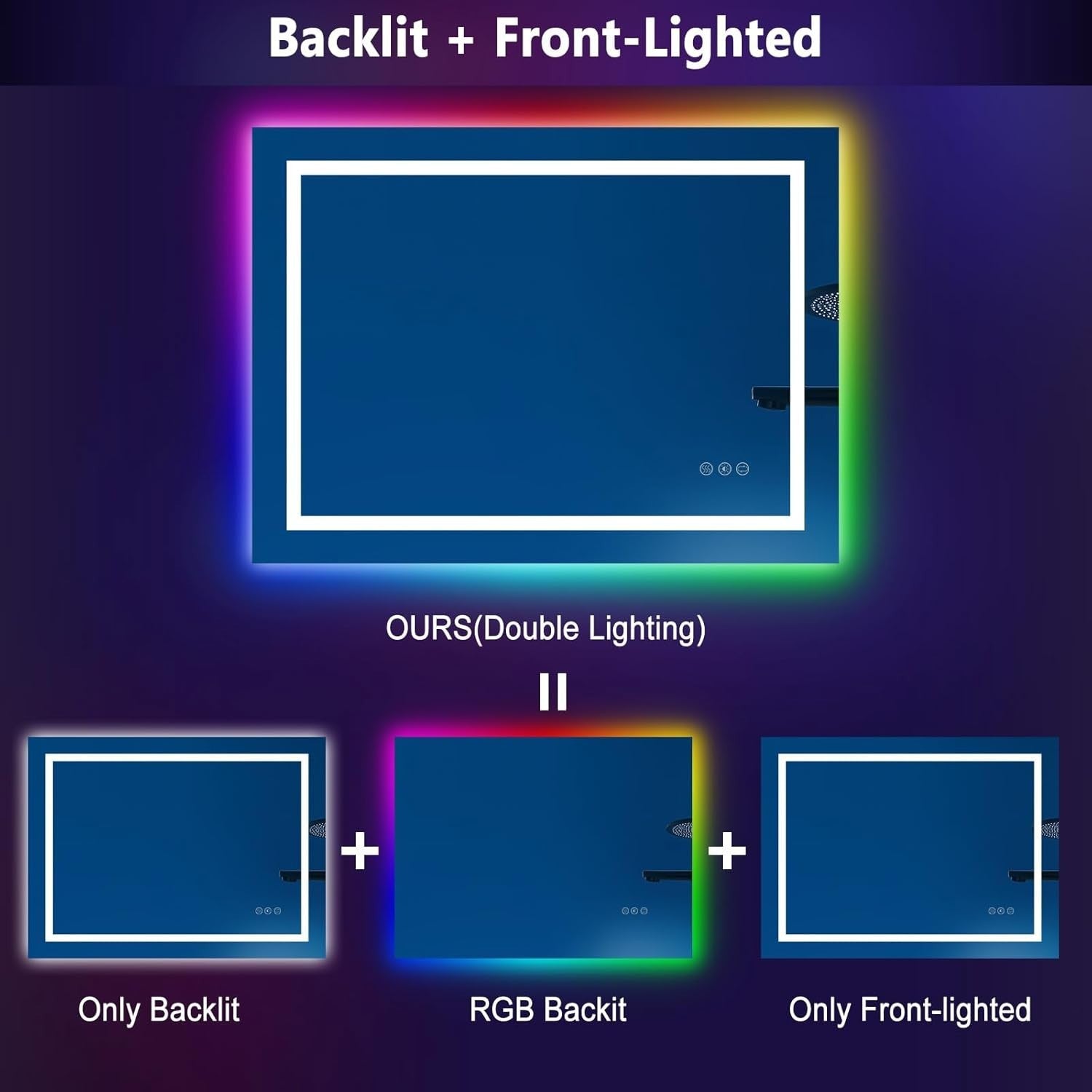 LED Bathroom Mirror 70x50cm RGB Anti-Fog Touch Sensor Light Up