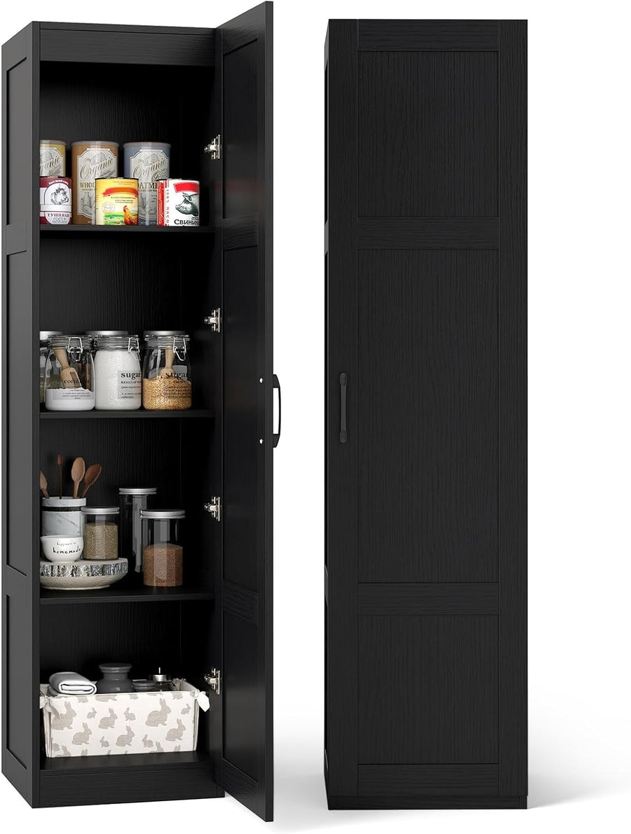 Tall Black Kitchen Cupboard 4 Tier Wooden Pantry Storage Cabinet Organizer