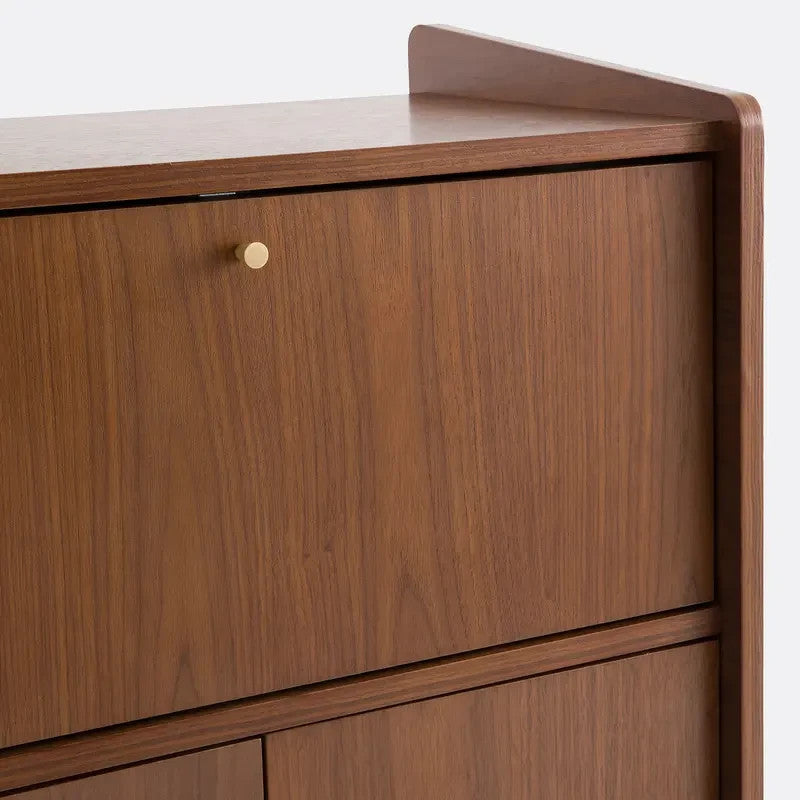Mid-Century Walnut Bar Cabinet with Flap & Soft-Close Doors