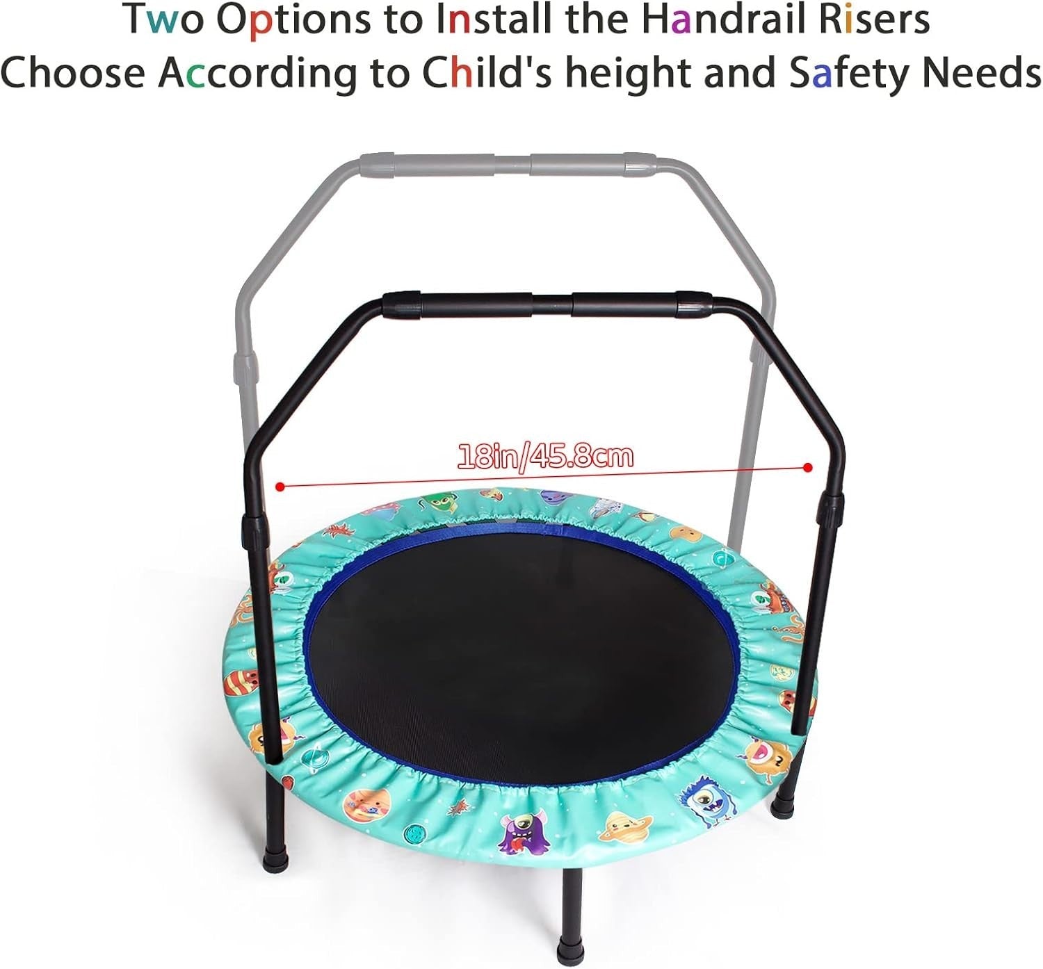 36'' Kids Foldable Trampoline with Adjustable Handle Quiet Indoor Outdoor Green